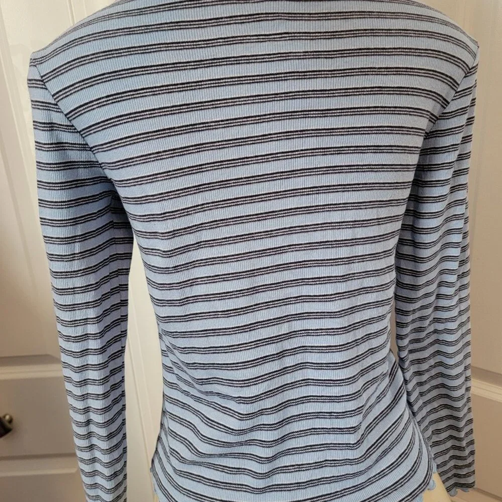 Justice Girls Long Sleeve Lace Up Ribbed Thermal Top Blue Stripes